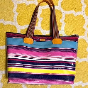 Large Consuela tote zip top bag striped and colorful!